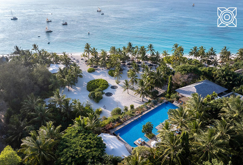 Aerial view of Zuri Zanzibar beach and swimming pool